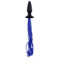 Чёрная анальная пробка с синим хвостом Unicorn Tails Blue